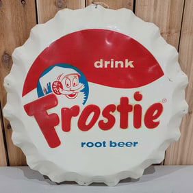 Drink Frostie Root Beer w/Logo Metal Bottle-Cap Sign (TAC)