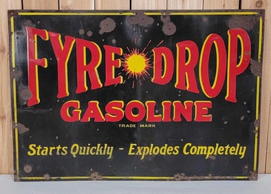 Fyre-Drop Gasoline w/Logo Porcelain Sign (TAC)