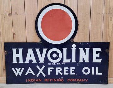 Havoline Wax Free Oil w/Red Dot Logo Porcelain Sign