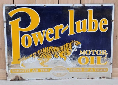Power-Lube Motor Oil w/Tiger Logo Porcelain Sign (TAC)