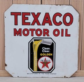 Texaco Motor Oil "Clean, Clear Golden" Porcelain Sign (TAC)
