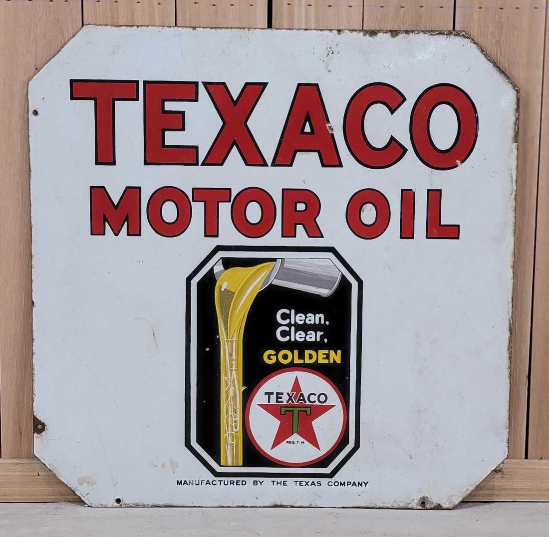 Texaco Motor Oil "Clean, Clear Golden" Porcelain Sign (TAC) (1 of 7)
