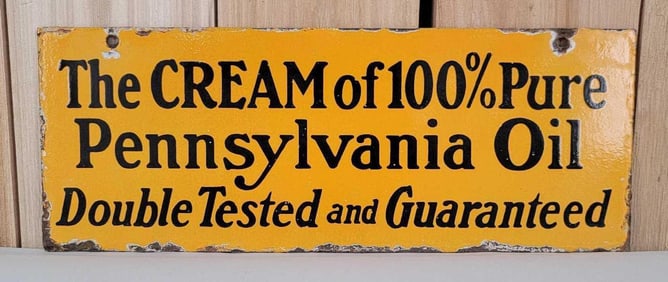 (Oilzum) The Cream of 100% Pennsylvania Oil Porcelain Sign (TAC)