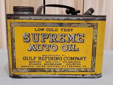 Low Cold Test Supreme Auto Oil One Gallon Squatty Metal Can (TAC)