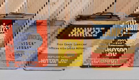 2-Yankee Motor Oil & Coreco Stock Spray Metal Cans