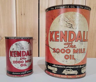 Five Quart & One Quart Kendal Motor Oil Metal Cans