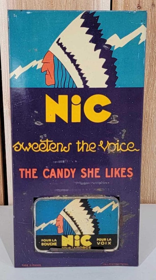 Nic "Sweetens The Voice" w/Indian Chief Image Metal Easel Back Display (TAC) (1 of 4)