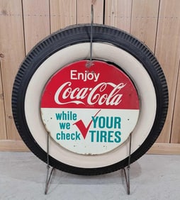 Enjoy Coca-Cola "while we check your tires" Metal Tire Holder (TAC)