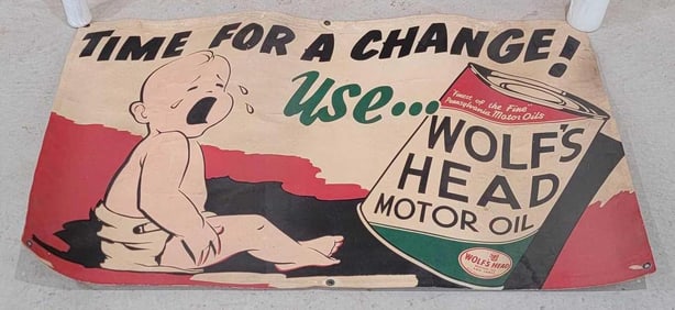 Wolf's Head Motor Oil Heavy Paper Banner