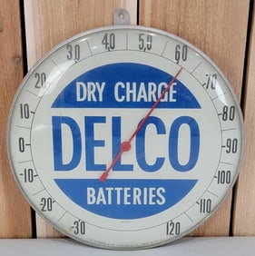 Delco Dry Charge Batteries Round Thermometer