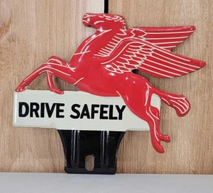 Mobil Pegasus "Drive Safely" Metal License Plate Attachment (TAC)