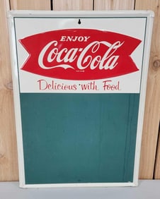 Enjoy Coca-Cola w/Fishtail Logo Metal Menu Sign (TAC)
