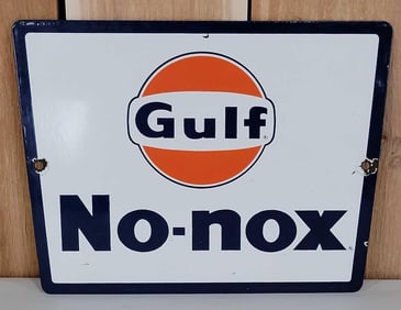 Gulf No-Nox w/Logo Porcelain Pump Sign (TAC)