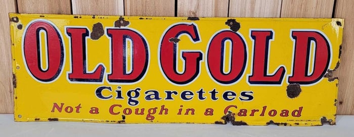 Old Gold Cigarettes "Not a Cough in a Carload" Porcelain Sign (TAC)