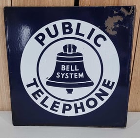 Bell System Public Telephone Porcelain Flange Sign (TAC)