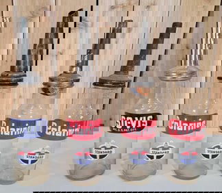 4-Standard Oil of Indiana Glass Oil Bottles w/Fired on Labels & Spouts