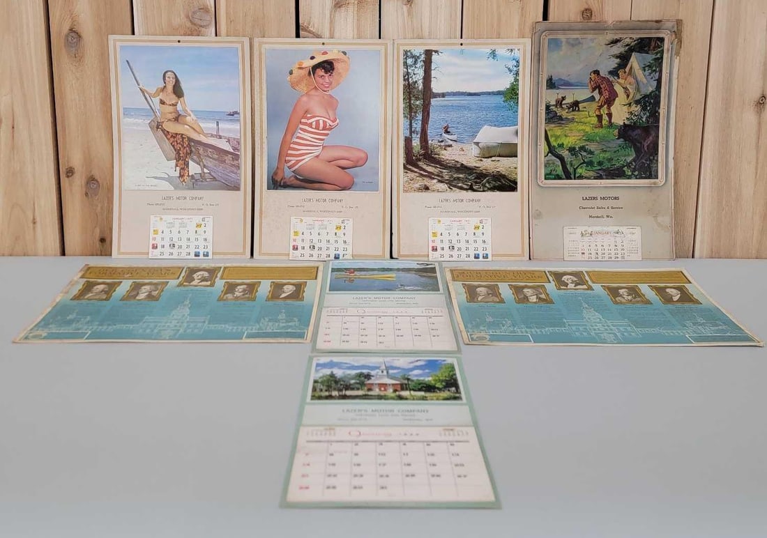 6-Calendars from Lazer's Motor Co. Marshall, Wi. & more: 16"x11" or less in size, all different conditions.