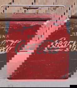 Small Embossed Coca-Cola Metal Carrier Cooler