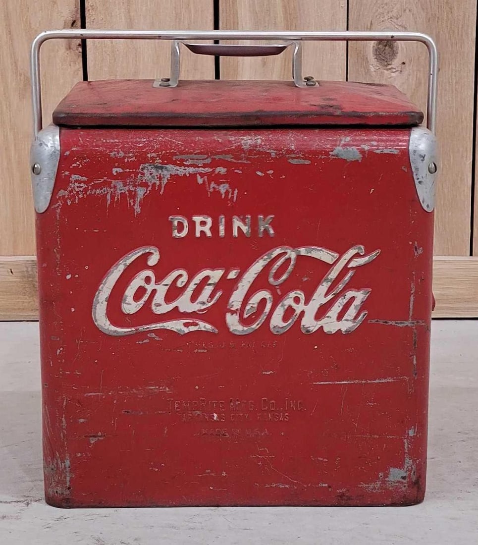 Small Embossed Coca-Cola Metal Carrier Cooler (1 of 2)