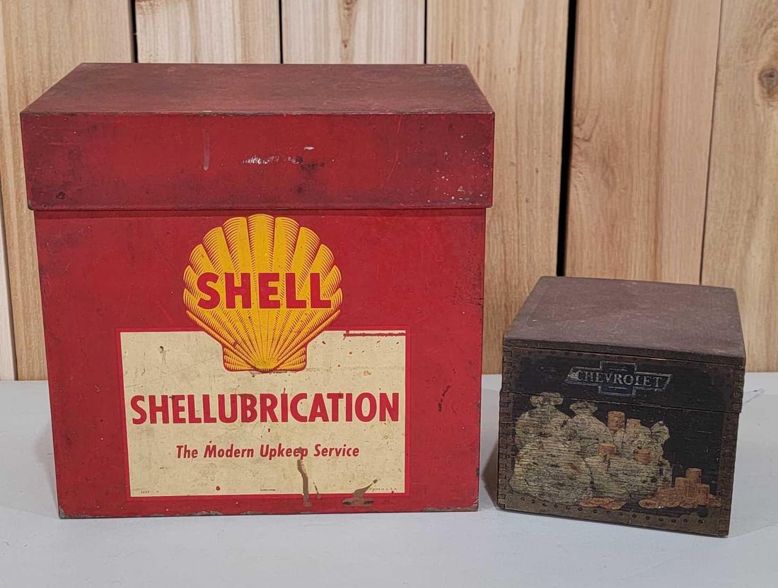 Chevrolet & Shell Information Boxes: both are rated 6 to 7, Shell is metal, Chevy is wood.