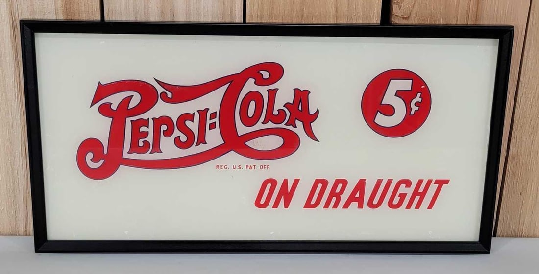 Pepsi:Cola 5¢ On Draught Glass Insert: 10"x19.5" in good condition, age is unknown.