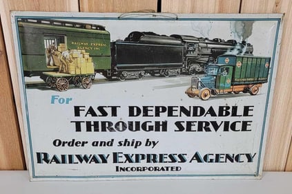 Railway Express Agency w/Great Image Metal Sign (TAC)