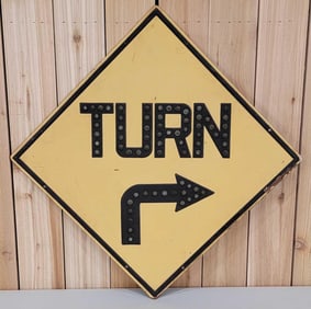 Turn w/Arrow & Glass Jewels Metal Sign (TAC)
