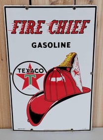Texaco (white-T) Fire Chief Gasoline Porcelain Pump Sign