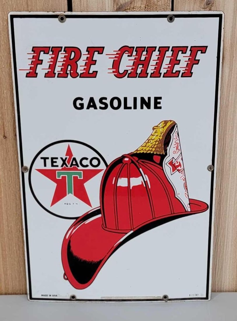 Texaco (white-T) Fire Chief Gasoline Porcelain Pump Sign (1 of 6)