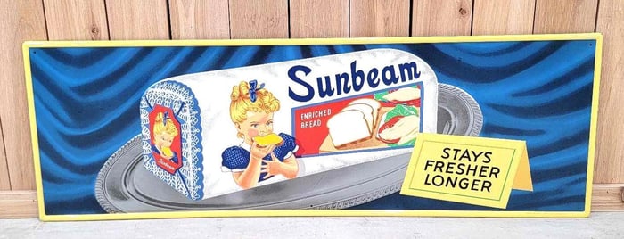 Sunbeam "Stays Fresher Longer" (blue) w/Logo Metal Sign (TAC)