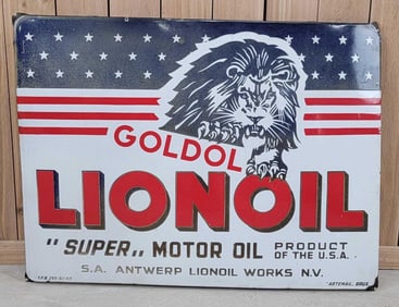 Goldol Lionoil "Super Motor Oil" w/Logo Porcelain Sign (TAC)