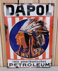 Dapol Petroleum w/Indian Chief in full head dress Porcelain Pillow Sign (TAC)
