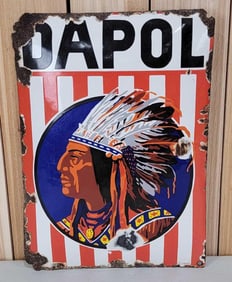 Dapol (Petroleum) w/Indian Chief in full head dress Porcelain Pillow Sign (TAC)
