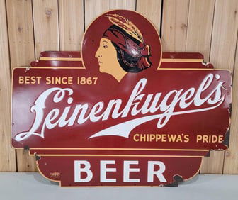 Rare Leinenkugel's Chippewa's Pride Beer w/Logo Porcelain Sign (TAC)