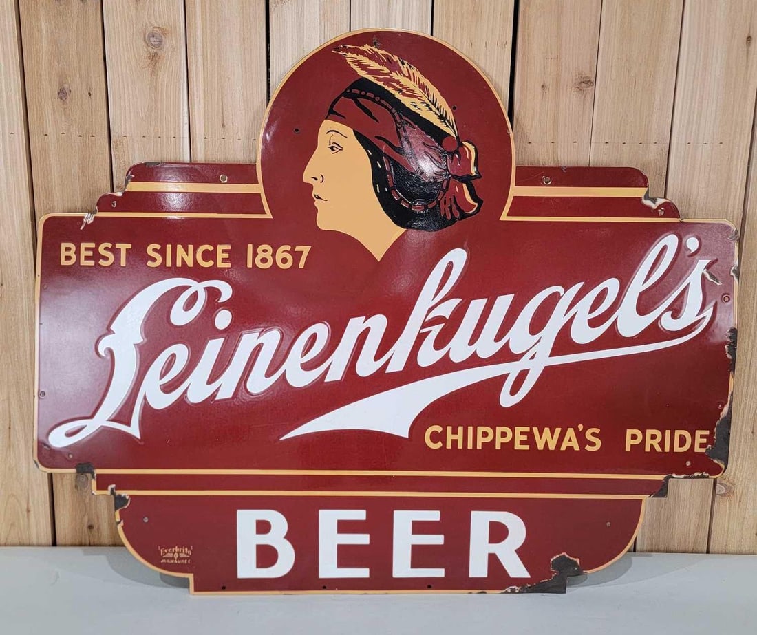 Rare Leinenkugel's Chippewa's Pride Beer w/Logo Porcelain Sign (TAC) (1 of 5)