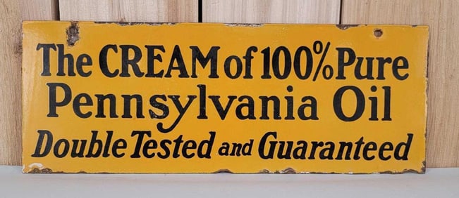 (Oilzum) The Cream of 100% Pennsylvania Oil Porcelain Sign (TAC)