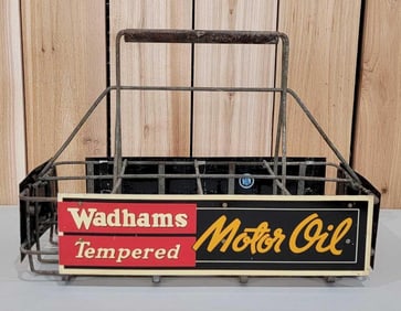 4-Wadhams Tempered Motor Oil Metal Sign Mounted on Wire Rack (TAC)