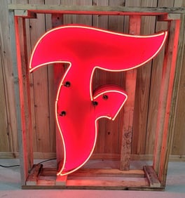 Large "F" of Firestone Tire Porcelain Neon Sign (TAC)