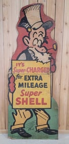 Large Super Shell "for More Mileage" Heavy Cardboard Standup Sign (TAC)