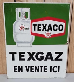 Texaco (new logo) Texaz En Vente ICI w/Image Metal Flange Sign (TAC)