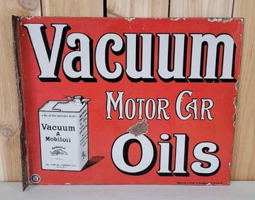 Vacuum Motor Car Oils w/Gargoyle Square Can Logo Porcelain Flange Sign (TAC)