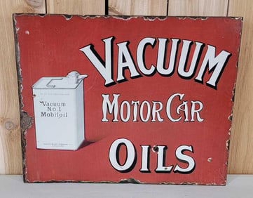 Vacuum Motor Car Oils w/Blank Square Can Logo Porcelain Flange Sign (TAC)