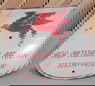 Socony-Vacuum w/Pegasus Porcelain Pipelined Sign (TAC)