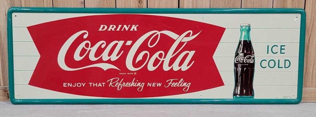 Drink Coca-Cola w/Fish Tail Logo & Bottle Metal Sign (TAC) (1 of 5)