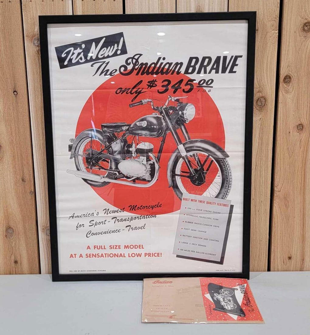 Indian Motorcycle Brave Poster, Flyer & Original Mailer Framed (1 of 3)