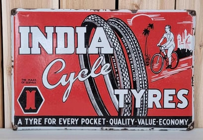 India Cycle Tyres w/Image Porcelain Sign (TAC)