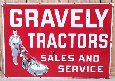 Large Gravely Tractors Sales & Service w/Image Porcelain Sign (TAC)