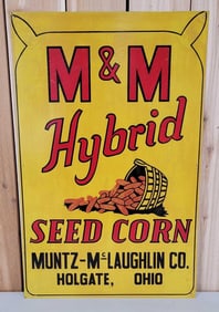 M&M Hybrid Seed Corn w/Basket of Ear Corn Metal Sign (TAC)