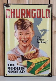 Churngold "The Modern Spread" w/Great Image Porcelain Sign (TAC)