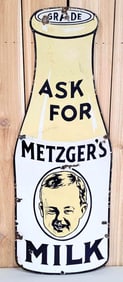 Ask for Metzger's Milk w/Image Porcelain Sign (TAC)